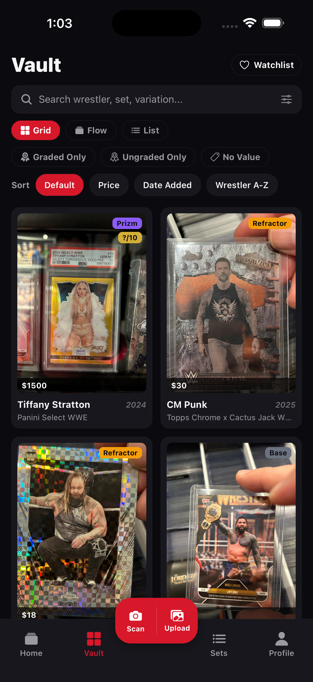 My Vault — card grid view
